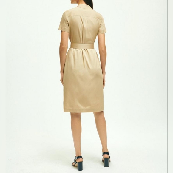 Brooks Brothers Cotton Belted Safari Shirt Dress in Beige Size 4 - Picture 3 of 14